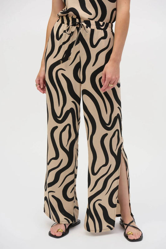 Joseph Ribkoff - Abstract Print Side Slit Wide Leg Pants