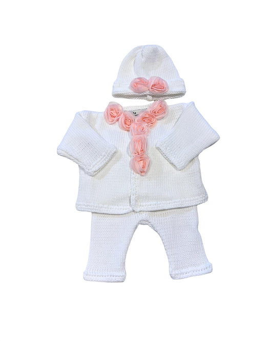 Gita - Girl's 2pc Sweater With Pink Chiffon Flowers