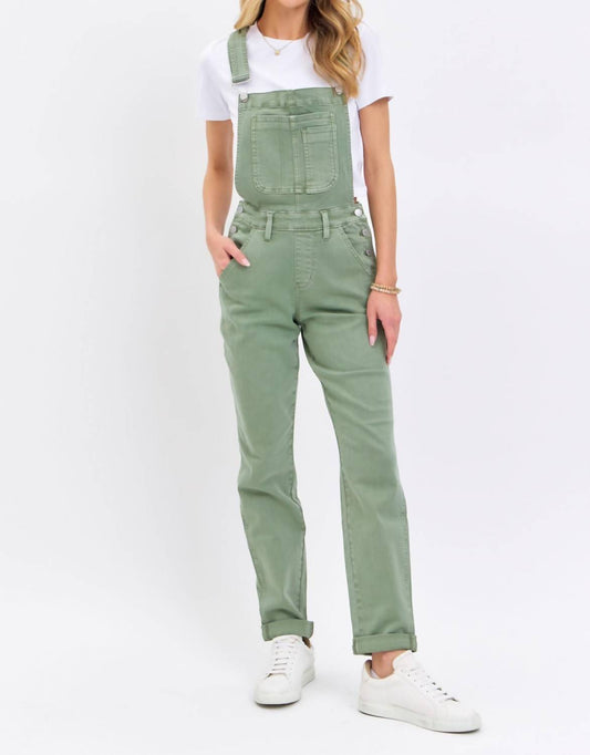 Judy Blue - Garment Dyed High Waist Double Cuffed Boyfriend Overalls