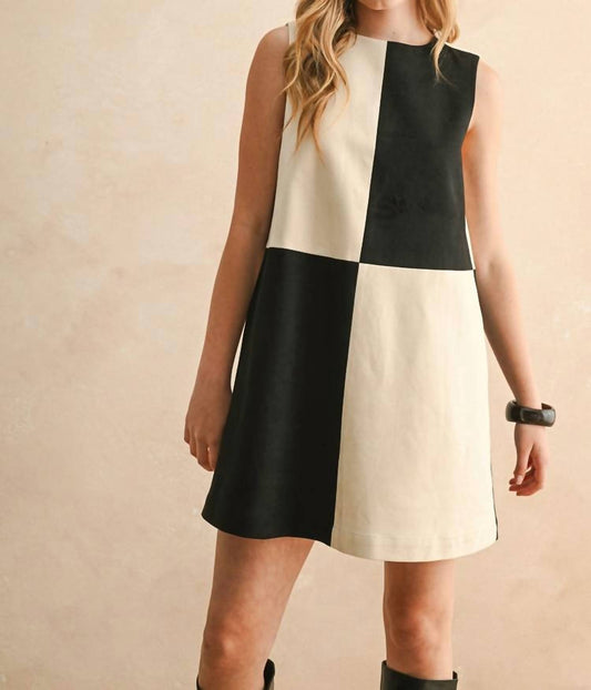 Miou Muse - Suede Color Contrasted Shift Dress