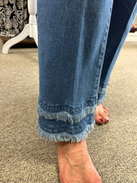 Multiples - Fringe Eyelet Hem Cropped Jeans