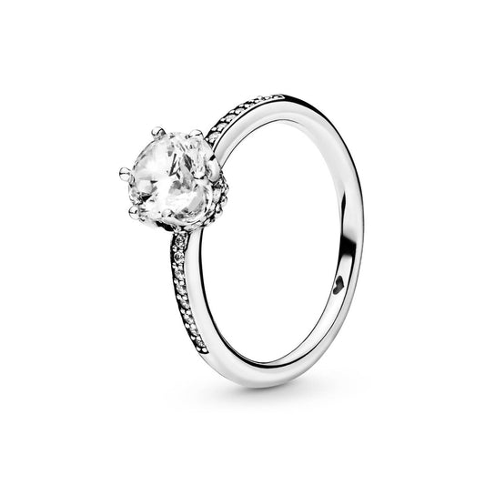 Pandora - Women's Clear Sparkling Crown Solitaire Ring