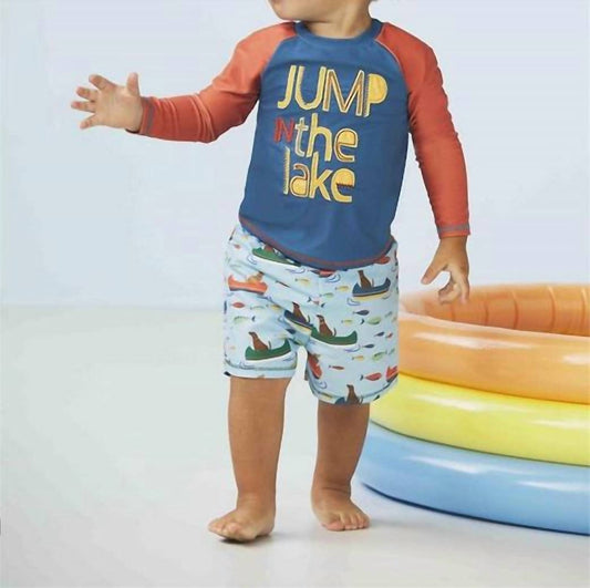 Boy's Lake Rash Guard and Swim Trunk Set