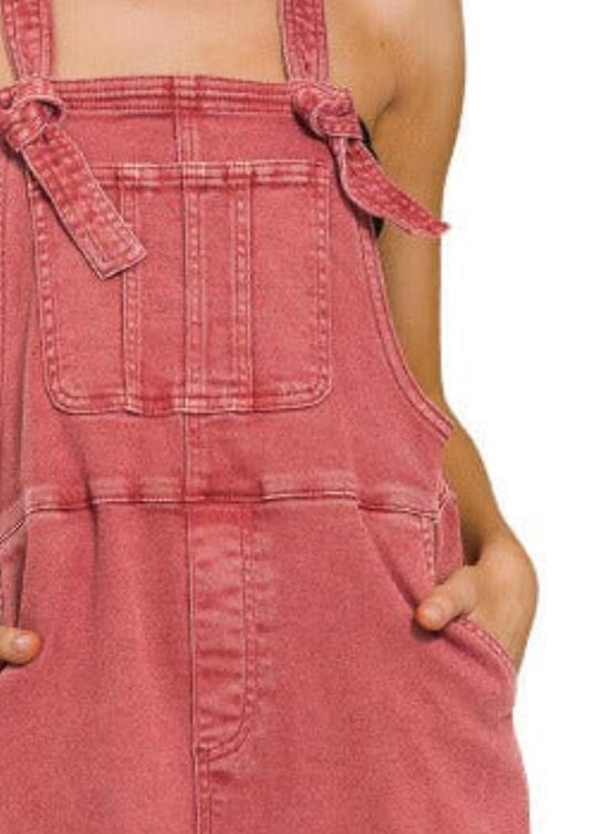 Zenana - Washed Knot Strap Relaxed Overall