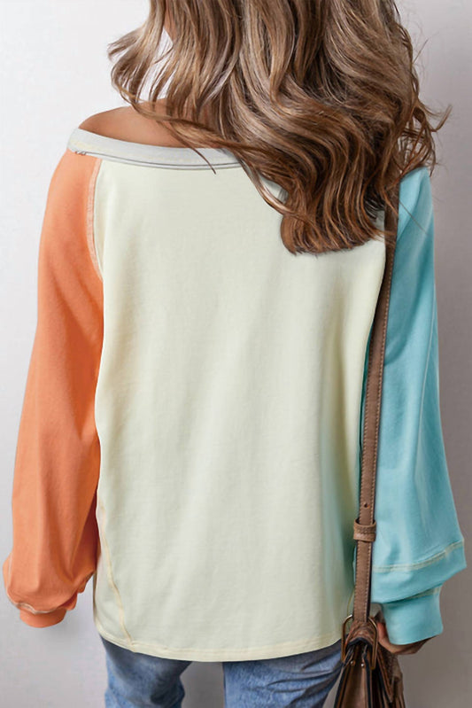 Shewin - Color Block Long Sleeve Top