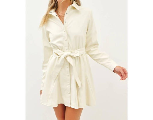Idem Ditto - BELTED FAUX LEATHER BUTTON DOWN GODET MINI DRESS