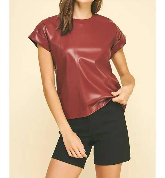 Pinch - Faux Leather Cap Sleeve Top