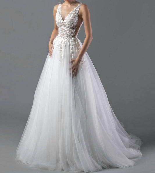 Jovani - Lace V-neck Wedding Ballgown