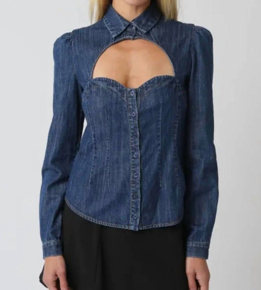 Olivaceous - Camille Denim Cutout Top