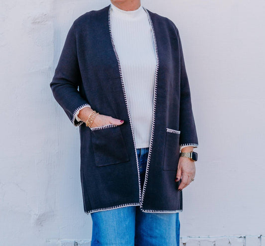 Multiples - 3/4 Sleeve Drop Shoulder Long Knit Cardigan