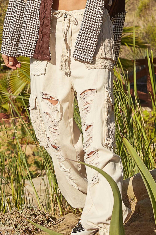 Pol - Distressed Crochet Pant