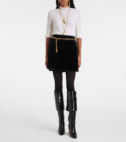 Chloe - Velvet Scalloped Mini Skirt