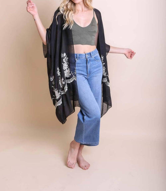 Leto - Lightweight Floral Embroidered Tassels Boho Festival Kimono Wrap