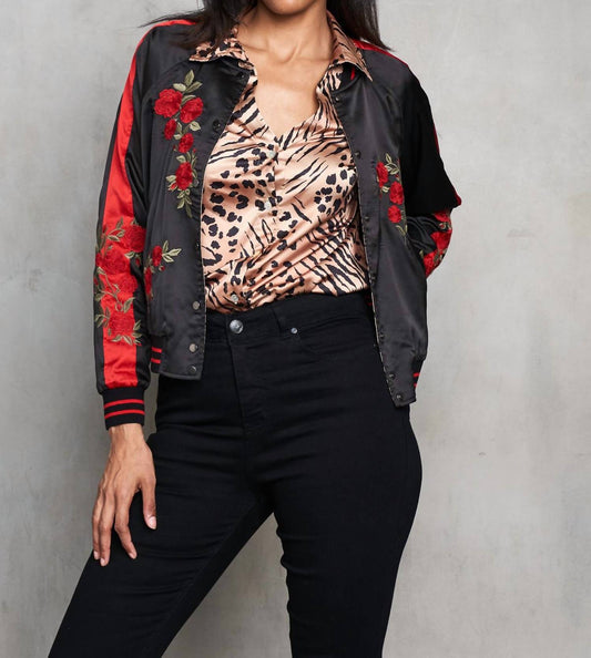 Paparazzi - Reversible Satin Embroidered to Tiger Baseball Jacket