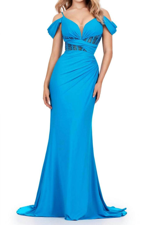 Ashleylauren - Beaded Corset V-neck Prom Gown