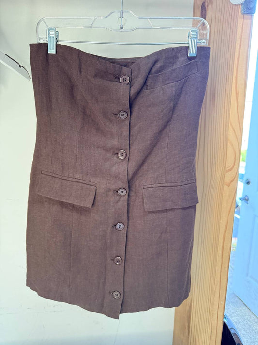 Olivaceous - Women's Button Strapless Mini Dress