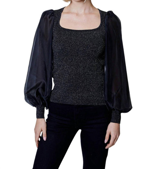 Dh New York - Long Sleeve Mixed Media Lurex Top