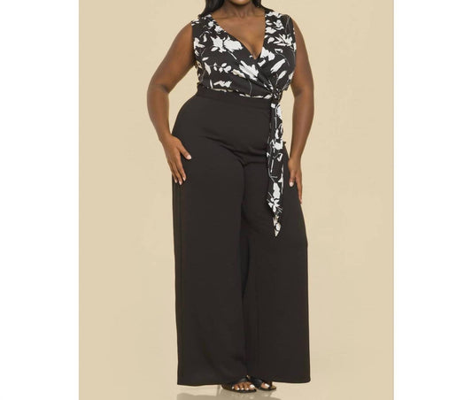 The Sang - Curvy Printed Overwrap Sleeveless Solid Pants Jumpsuit