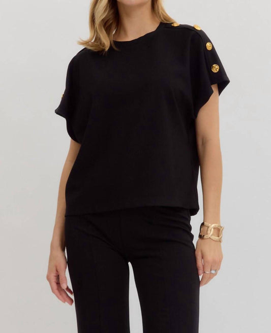 Entro - Crew Neck Gold Button Pullover Blouse