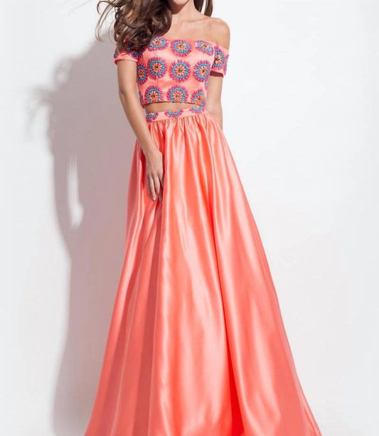 Rachel Allan - Matte Satin Beaded Bodice Two-piece Prom Gown