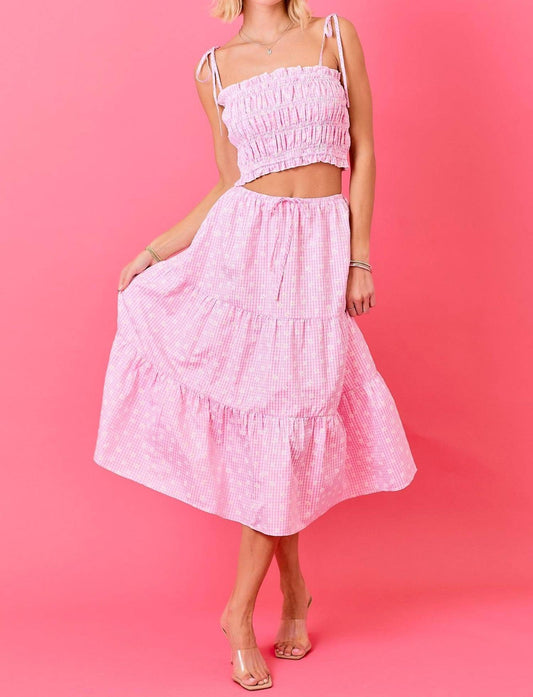 Day + Moon - Flower Gingham Smocked Top & Skirt Set