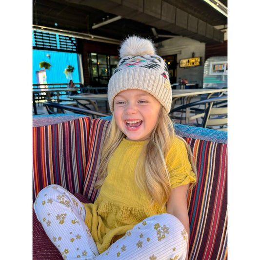 C.C - Kids Aztec Patterned Faux Fur Pom Beanie Cap