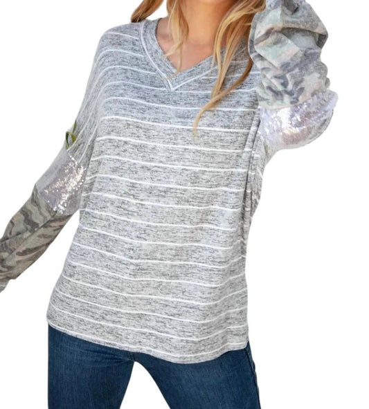 Haptics - SILVER SEQUIN CAMO SLEEVE SWEATER