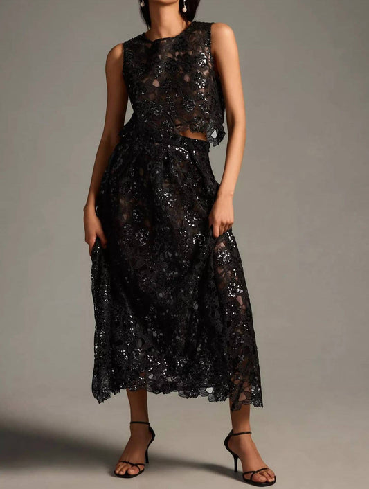 Eva Franco - Embroidered Lace Shine Maxi Skirt