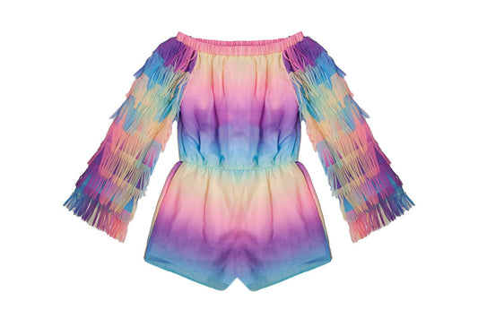 Mia - Girls' Ombre Fringe Romper