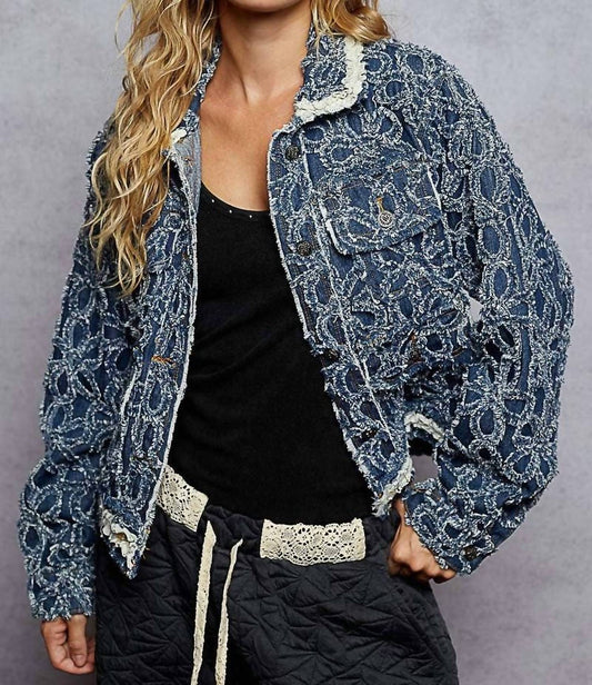 Pol - Long Sleeved Textured Woven Denim Jacket