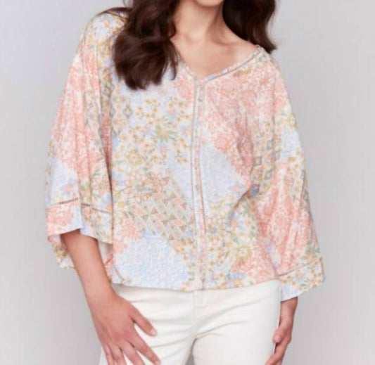Charlie B - Printed Three Quarter Wide Sleeves Blouse