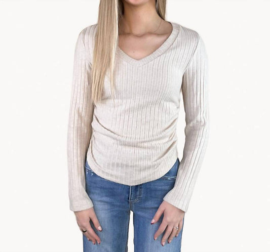Shewin Inc. - Ribbed V Neck Long Sleeve Top