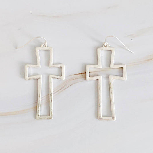 Ellison+Young - Women's Hammered Matte Hollow Cross Dangle Earrings