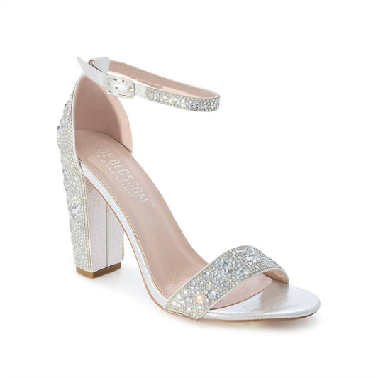 De Blossom Collection - Celina-29a Silver Shimmer/rhinestone Ankle Strap Heel