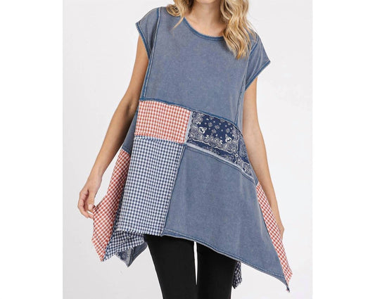 Mittoshop - Gingham Patchwork Handkerchief Hem Top