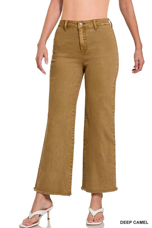 42Pops - Frayed Cutoff Hem Straight Wide Pants