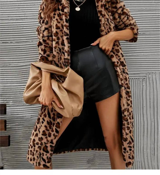 Hiddenbrand - Midi Plush Leopard Print Jacket