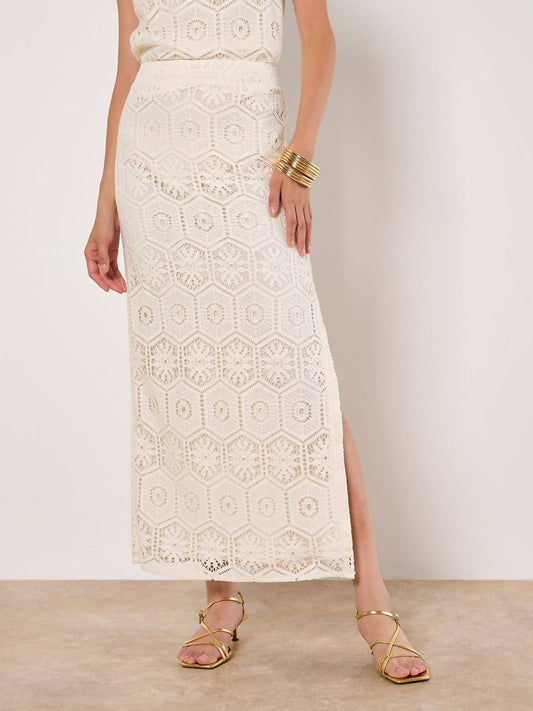 Apricot - Crochet Lace Maxi Skirt With Split