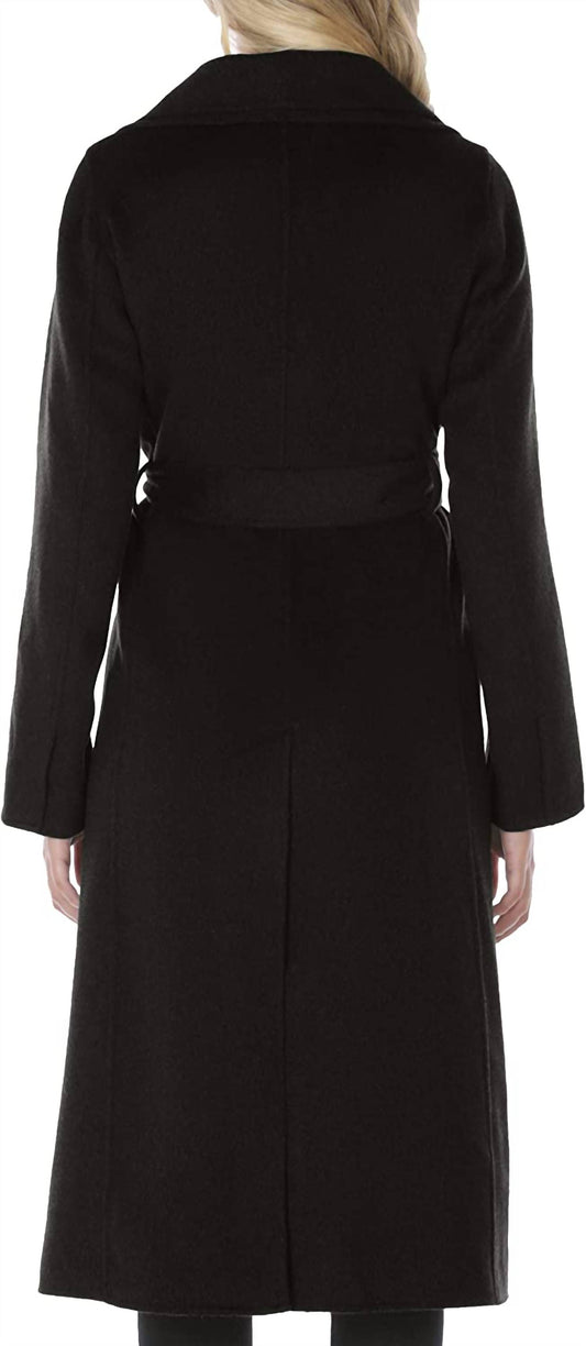 Women's Double Layered Collar Belted Wool Long Coat