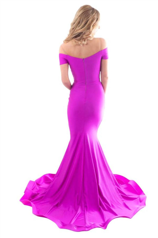 Jessica Angel - Women's Long Train Plunging Neckline Dress