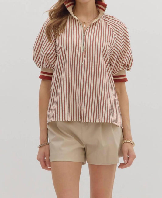 Entro - Stripe Puff Sleeve Top