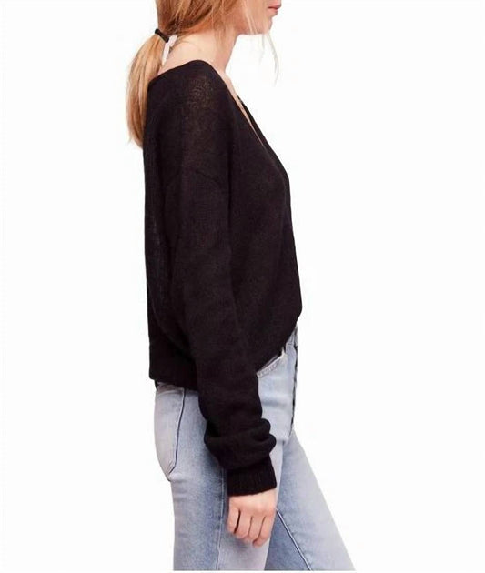 Free People - Free People Pullover Gossamer V-Neck Sweater Black Light Knit