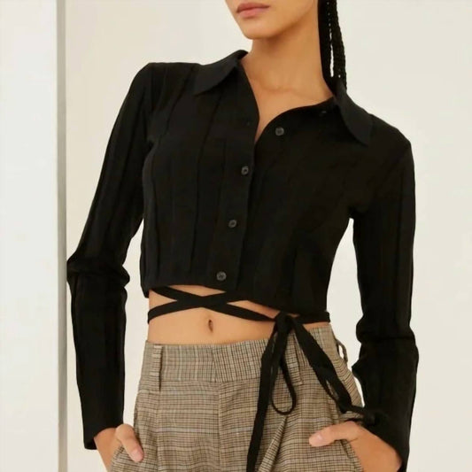 Something Navy - Waist Tie Button Up Sweater