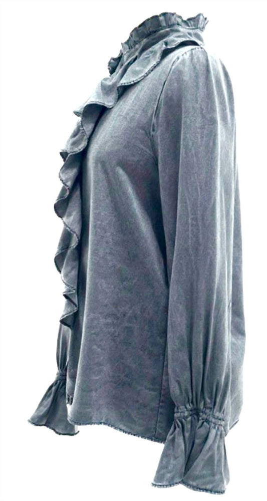 Cezele - Women's Ruffled Button Down Long Sleeve Top