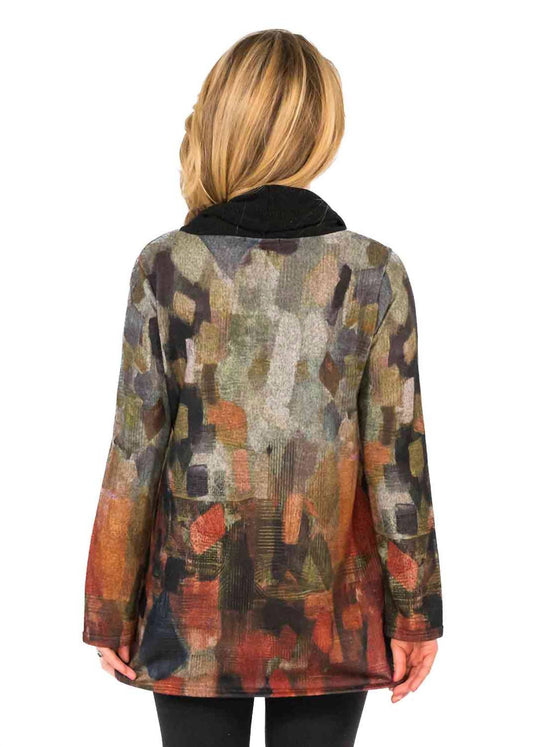 Mix Print Contrast Cowl Neck Tunic Sweater