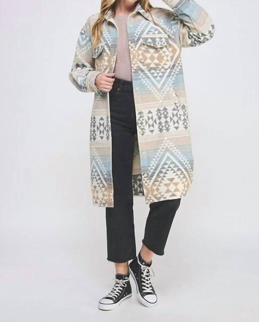 Allie Rose - Tribal Pattern Button Front Shacket With Pockets