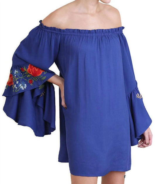 Umgee - Floral Embroidered Bell Sleeve Mini Dress