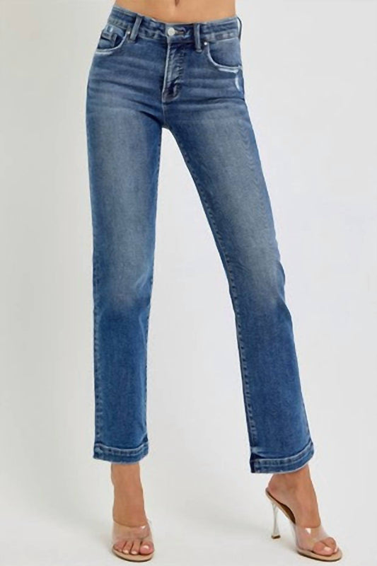 Risen - Tummy Control Elastic Band Mid Rise Straight Jean