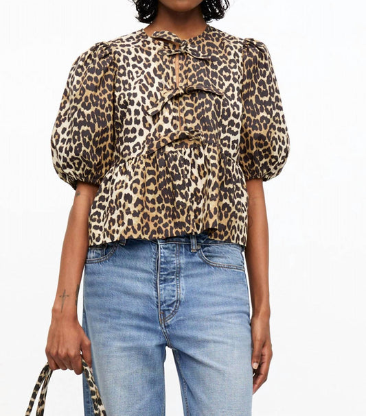 Ganni - Cotton Poplin Peplum Tie Blouse