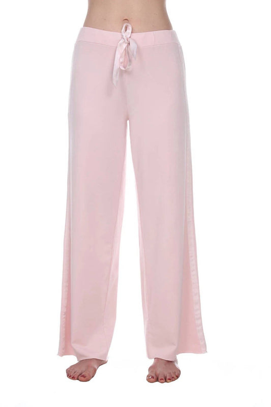 Kimber Long French Terry Wide Leg Pant With Satin Stripes